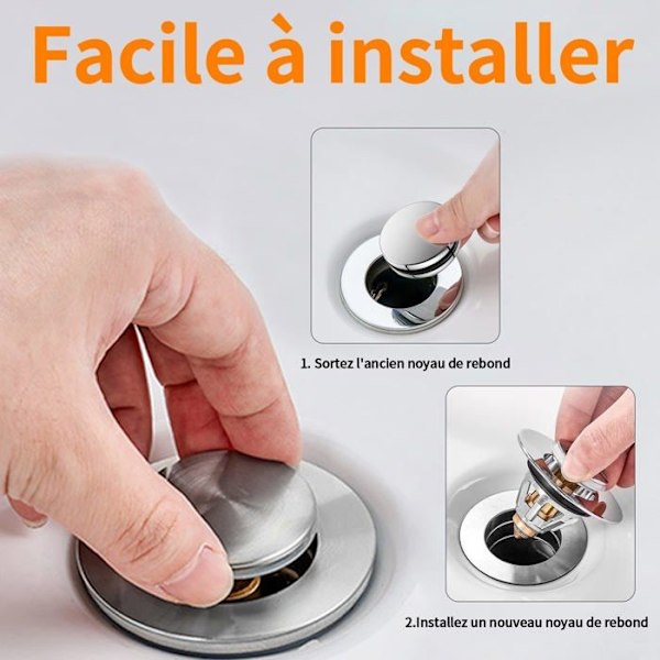 Pop-up vaskepropp med anti-tett filter, universal avløpsplugg, badekaravløp (2 stk, 34-38 mm)