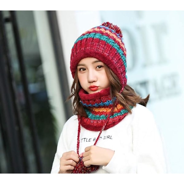 Neulehattuhuivisetti Talvi Lämmin Paksu Virkattu Pom Pom Beanie Hat Cap Ulkoilu Hiihto Lumilautailu Pyöräily Pom Pom Hemming Hatut Fleecevuorilla