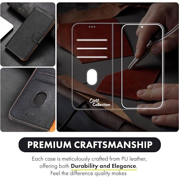 Samsung A15 Mobilskal - Läderfodral med [RFID-blockering], Stöttåligt [Ställ] för Samsung Galaxy A15 5G Elegant Black