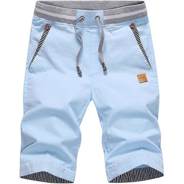 Sommarshorts för män, avslappnade, i bomull med elastisk midja