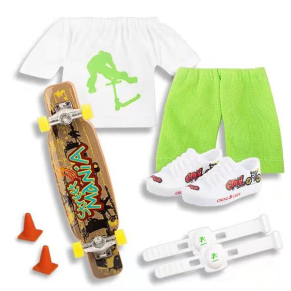 Fingerboard med skor och byxor, Mini Scooter Finger Toy Set Fingerboard Skor och byxor Finger Skateboard Mini Skateboard Green