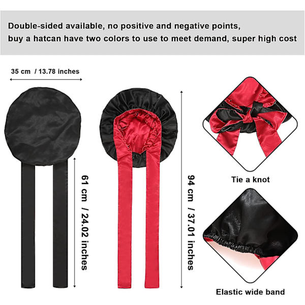 Satin Bonnet Silke Sovehætte Hårhuer Til Sorte Kvinder Elastisk Bånd Hår Black red