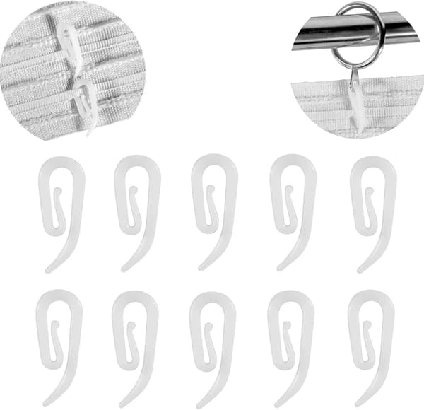 Vita Plastgardinkrokar, 100-pack, 2,8x1,2cm, Gardinfäste