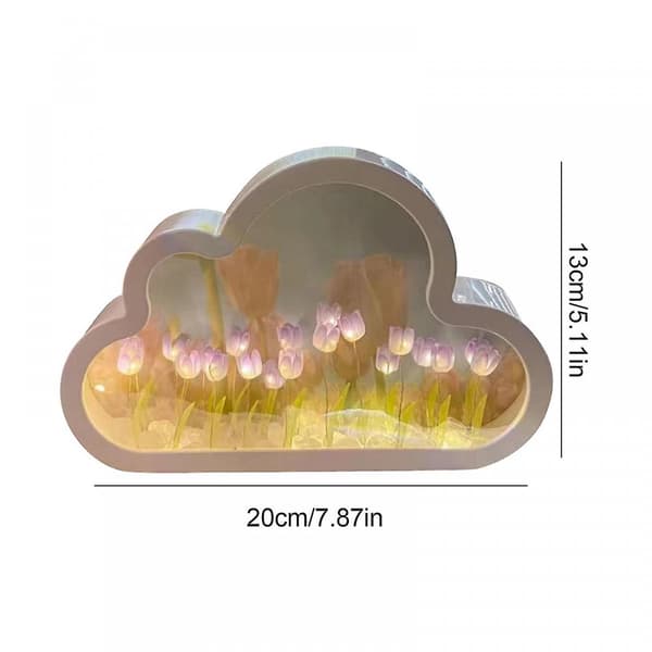Cloud Mirror Tulip Lamp, Hand Craft Diy Tulips Mirror Night Light,100% Ny Purple