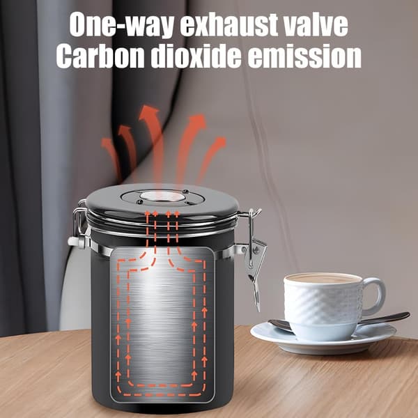 Kaffedåse (1,8 liter), rustfrit stålmateriale, fremstillet af rustfrit stål, velegnet til kaffebønner, teblade, nødder osv. (sort)