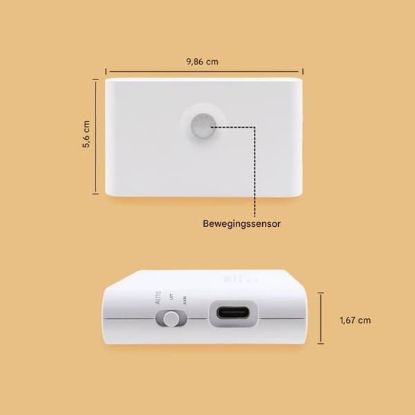 Dussdote Nattlampa - LED-trappbelysning - USB-uppladdningsbar - Varmvitt ljus - Lämplig för hallar, sovrum, kök
