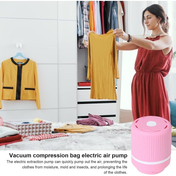 Uppladdningsbar vakuumpump för kläder, täcken, sängkläder - Mini luftpump för att tömma resevakuumpåsar - Snabbt tömma med vakuumförseglingspåsar
