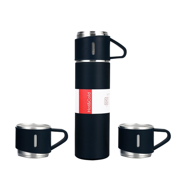 500L isolert termosflaske med 2 ekstra kopper Kaffereisekrus i rustfritt stål Lekksikker kaffe T Black