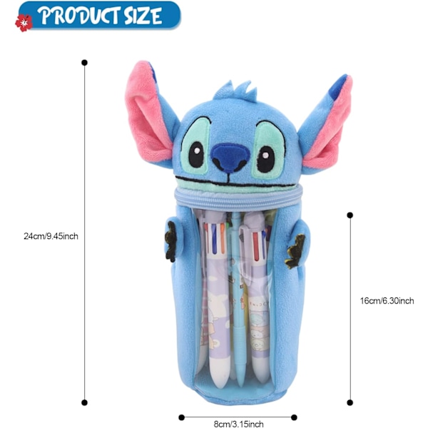 Stitch pennfodral med \"See Through\"-fönster Dragkedja Smoothy pennfodral Sminkväska Hållbar Stitch pennfodral för skrivmaterial Organisatör Present