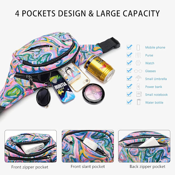 Bum Bag - Long Keeper Large Fashion Bumbag naisille ja miehille, 4 taskua Säädettävä vyölaukku juoksuun, vaellukseen, koiranulkoilutukseen ja ulkoiluun
