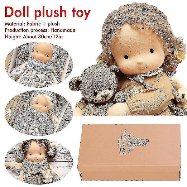 Mjuk docka Waldorf handgjord mjuk stoppad bomullsdocka flicka med gyllene lockigt hår bästa present till barn plyschtyg Kawaii dockleksaker-i A