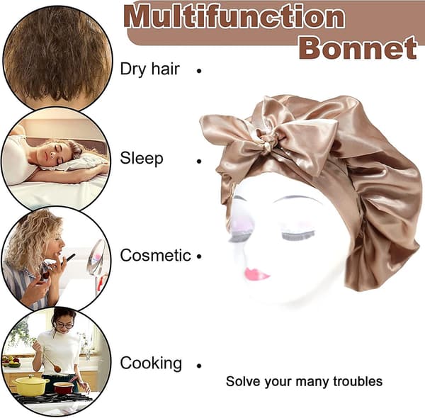 Satin Bonnet Silke Sovehætte Hårhuer Til Sorte Kvinder Elastisk Bånd Hår Coffee and Champagne
