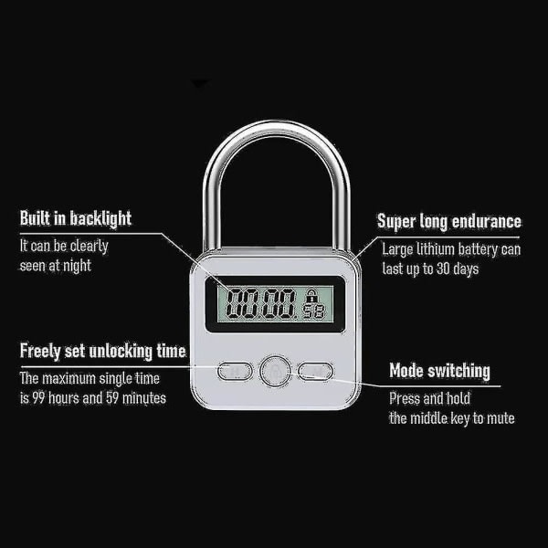 Smart Time Lock, 99 timmar Max Timing Lock med LCD-display Multifunktionell Elektronisk Resetidsur AY -t