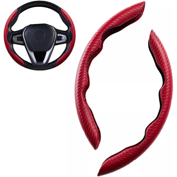 Bilstylingsrattöverdrag, Universal 2 st Kolfiber Anti-halk Bilstylingsrattöverdrag Anti-halk Plysch Bekväma Rattöverdrag Tillbehör Red