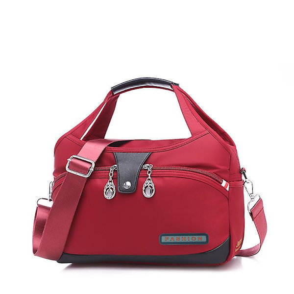 Multi-lomme skulderveske Damer Messenger Bag Reiseveske Arbeidsveske - Rød