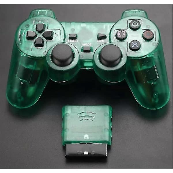 Til Sony PS2 Trådløs 2.4GHz Dual Vibration Kontrol Controller Transparent Grøn Green