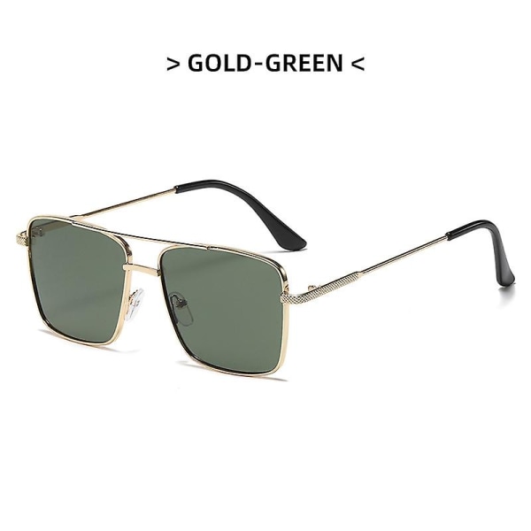 Nye solbriller polariserte firkantede briller UV-beskyttelse dobbel bro unisex bruk Gold Green