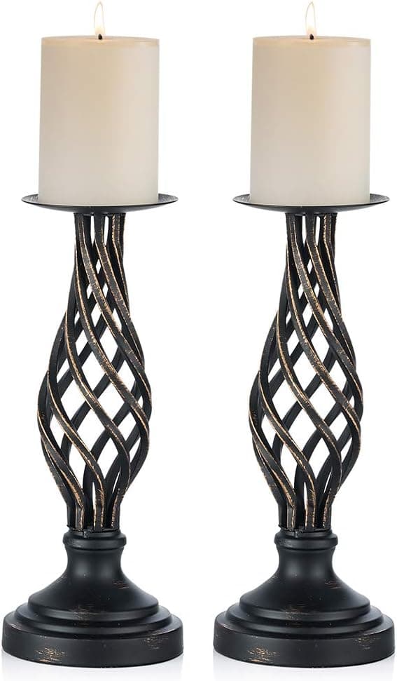 Sorte søylelysstaker: Vintage lysestaker for søylelys, metall lysestakeholder Jul Påske Hjemmedekor, 2 stk (29 cm)