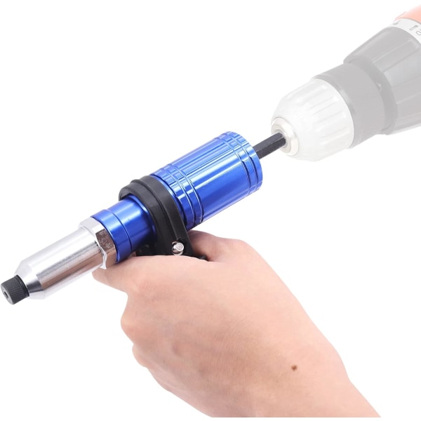 Blå elektrisk nitpistoladapter med handtagsgrepp Nitborrtillbehör Nitande handverktygsinsatsmutter