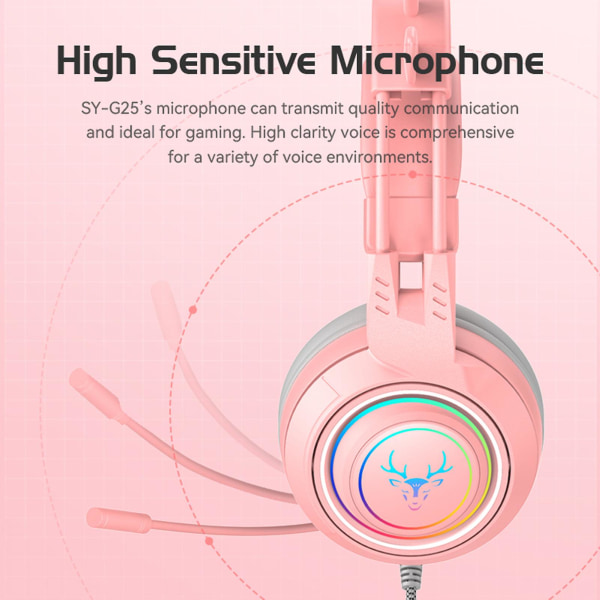 SY-G25 hovedtelefoner med ledning High Fidelity støjreducerende Farverigt lys tegneseriehjorte 3,5 mm spil tabsfri ørestykke til computer Black