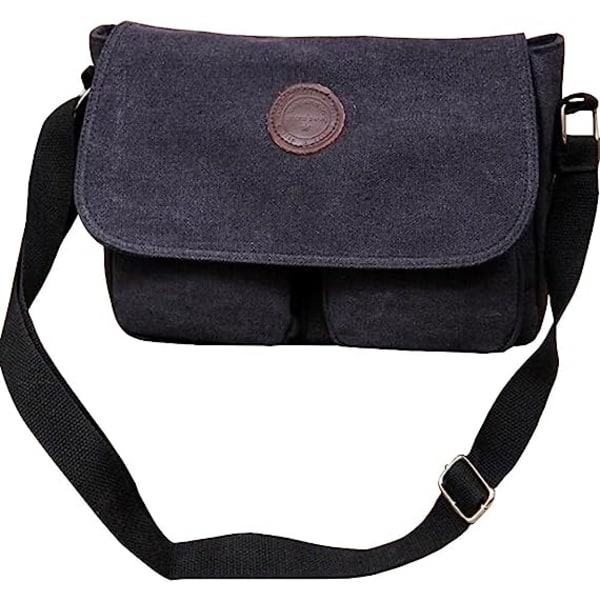Vintage kangaskassi miehille ja naisille, pieni laukku, rento olkalaukku, crossbody-laukku, matkalaukku Black
