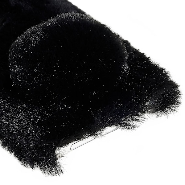 Til Xiaomi Redmi Note 11 4g (qualcomm) Fuzzy Fluffy Bunny Ear Case Soft Plush Fleksibel Tpu Rhinestone Decor Bagcover Black