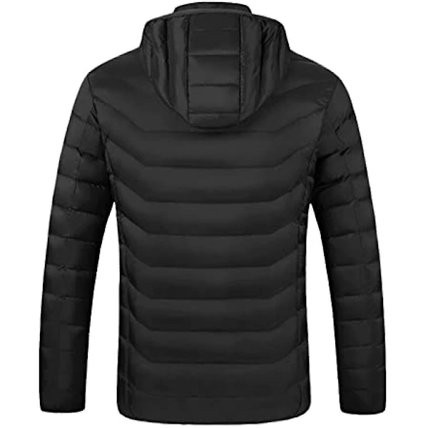 Oppvarmet jakke for menn og kvinner med hette, varm oppvarmet jakke, vindtett, USB-oppladbar elektrisk oppvarmet jakke Black 2XL