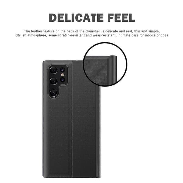 Til Samsung Galaxy S24 Ultra Cover PC + PU Læder Display Vindue Flip Stand Telefonbeskyttelse Sapphire