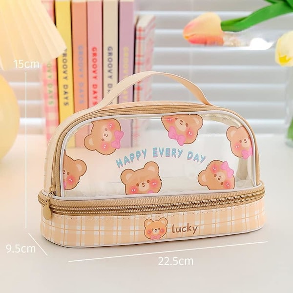 Suuri kapasiteetti kynäkotelo Kawaii 2 osasto pussi kynäpussi japanilainen kangas paperitavarat kynäteline esteettinen meikki kosmetiikkalaukku (violetti)