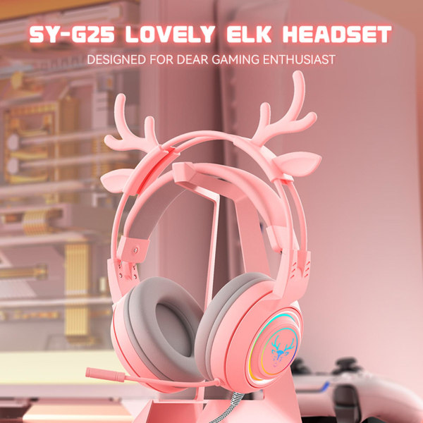 SY-G25 langalliset kuulokkeet High Fidelity melua vaimentava värikäs valo sarjakuva Deers 3,5 mm pelaamista häviötön kuuloke tietokoneelle Pink