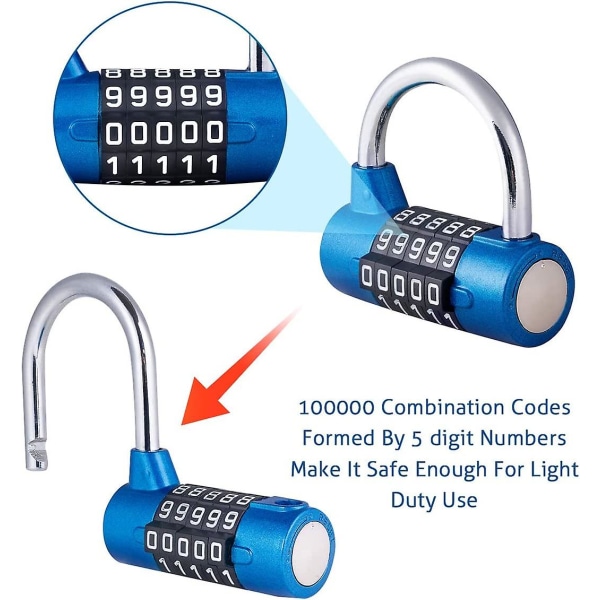 2 st 5-siffrig kombinationshänglås, gymhänglås, kan återställas kombinationslås, för skola, sport