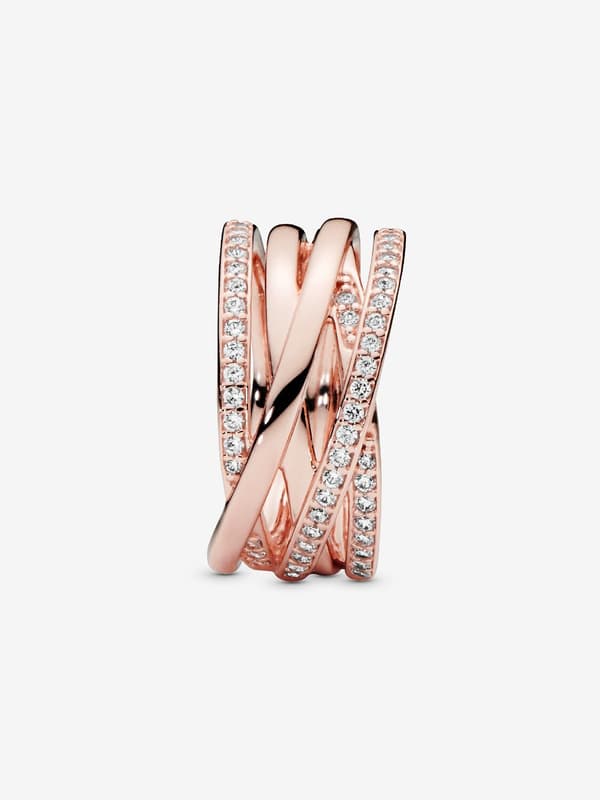Pandora - Glittrande & Polerade Linjer Ring - 14k roséguldplätering Circumference: 54mm