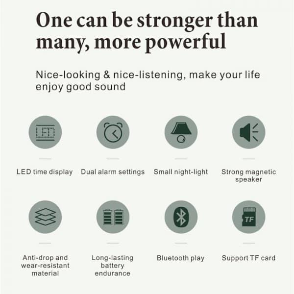 Herätyskello Bluetooth-kaiuttimella iPhone- ja Android-laitteille, yövalo ja LED-näyttö (musta)