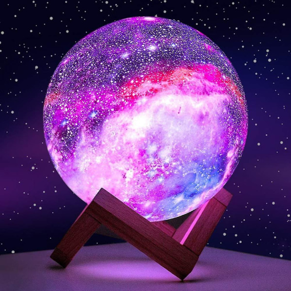 Planet Light Legetøjslampe til børn, 16 Farve Led 3D Galaxy Light Star Moon, Lys Trætårn Fjernbetjening Touch Control (14 cm træramme)