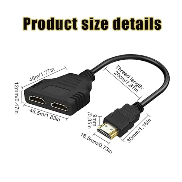 Dobbelt skærmsplitter, sort HDMI dobbeltadapter, HDMI-splitter