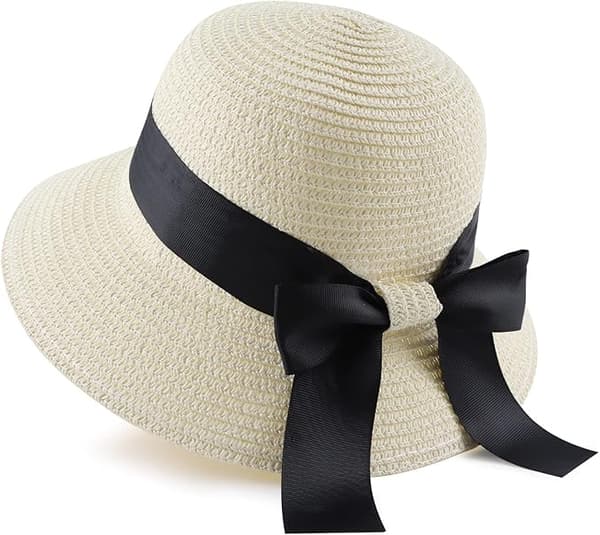 Sommerhatt for kvinner, jenter, sløyfe, strandhatter, bred brem, sammenleggbare solhatter