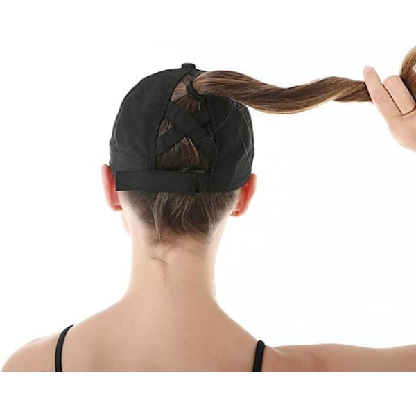 Dame Cross Ponytail Baseball Cap, Høj Messy Bun Ponytail Hat Hurtigtørrende Mesh Udendørs Sports Hat med Ponytail Hul Justerbar Rejse Sommer Hat Black