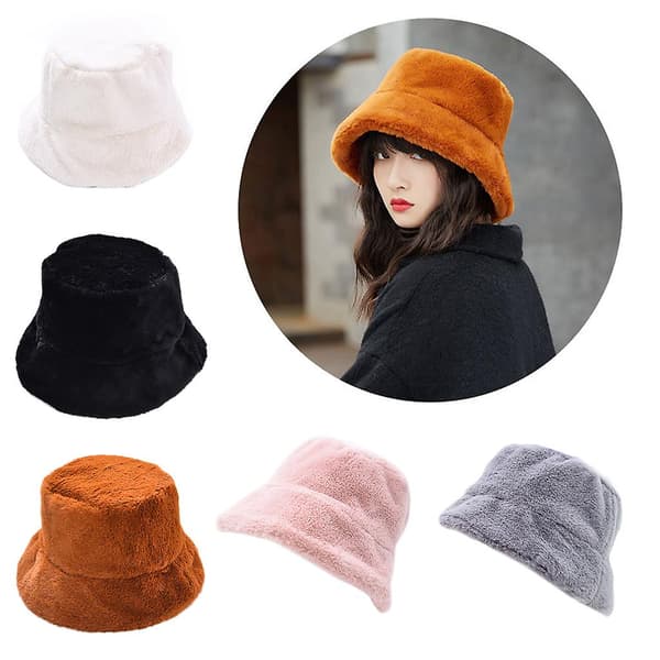 Vinter fortykket fluffy plys spand spand solid farve fisker hat til sol hat Beige