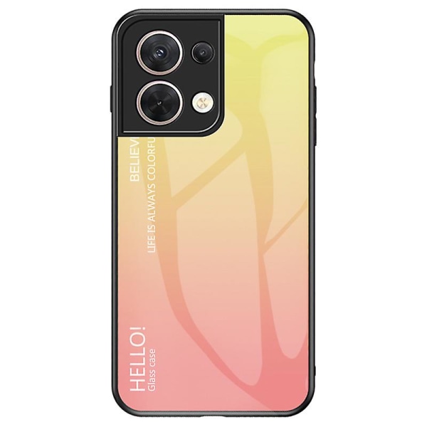 Oppo Reno8 5g -puhelimen gradienttikuvioitu suojakotelo karkaistusta lasista + kovasta PC:stä + pehmeästä TPU:sta kestävä suojakuori Gradient Yellow