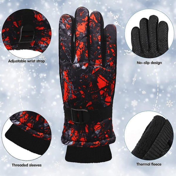 Vinterskidhandskar Vattentäta vindtäta snöhandskar Unisex fodervarma handskar Red