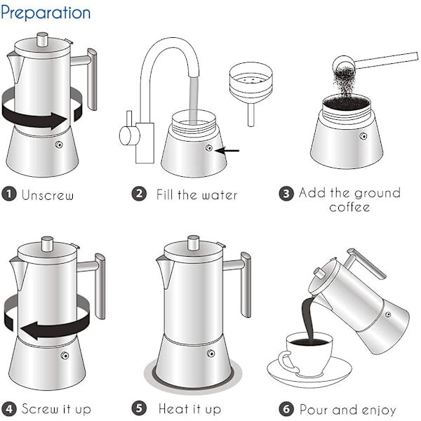 Easyworkz Espressomaker for Komfyr i Rustfritt Stål - Italiensk Kaffemaker - Induksjons Moka Pot 6Cup 10oz