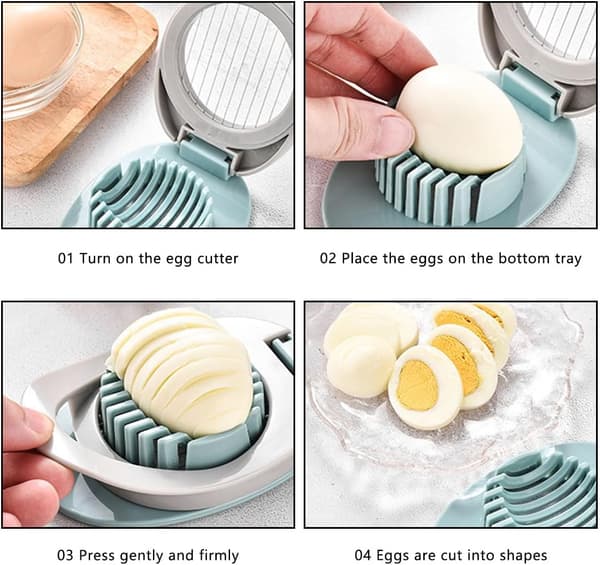 Eggdeler med eggdeler i rustfritt ståltråd, Multifunksjonell eggkutter, Kraftig eggkutter med skarp tråd for jevn skjæring av kokte egg