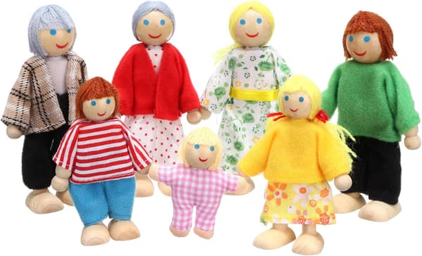 Dockskåp, Dockskåpsmöbler, Trä-dockskåp, Set med 7 Dockskåpsaccessoarer för Dockskåp Barn Leksak
