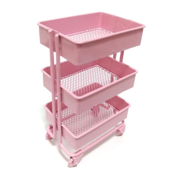 Dukkehus Møbler Tilbehør Rolling Utility Cart Rack Mini Scene Model Pink