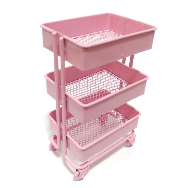 Dukkehus Møbler Tilbehør Rullende Utility Cart Rack Mini Scene Model Pink