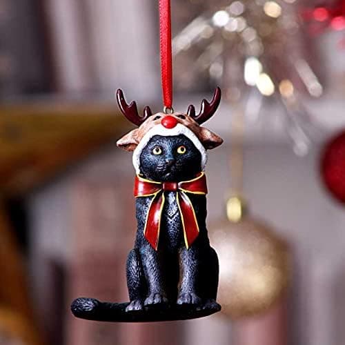 Rensdyr Kat Hængende Ornament 9cm, Sort, Jul