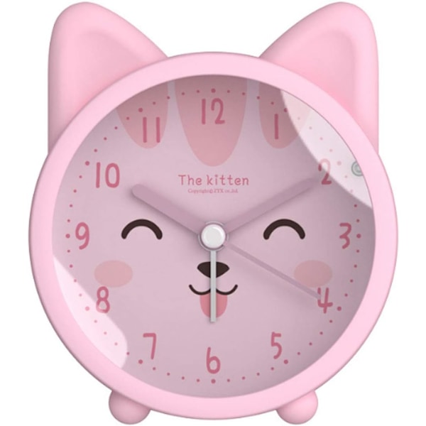 Children Cute Animal Dog/Cat Alarm Clock Silent Non-Ticking Quartz Desk Bedside Alarm Clock for Kids Pink