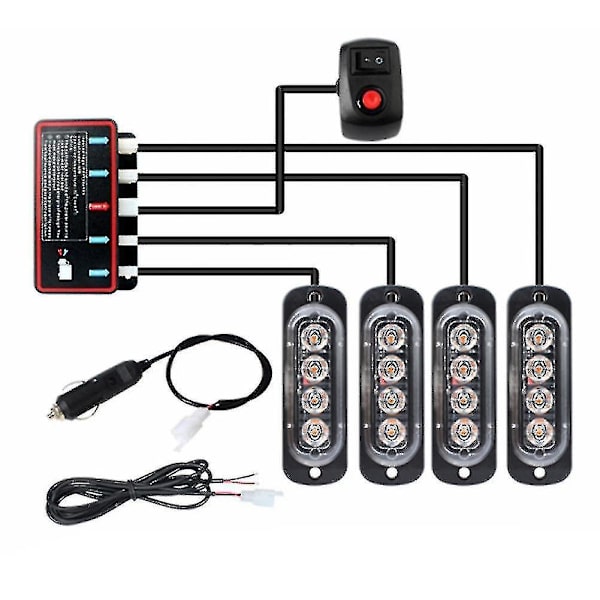 4kpl 4led Stroboskooppia 12v Strobevalo 4-in-1 Auton Hätävalo Majakka Hätävilkku (Taiy