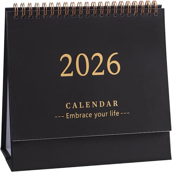 Bordkalender 2025-2026, 19 x 16 cm, Sort. Sort