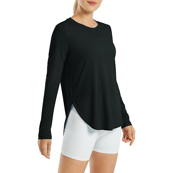 Damtröjor för aktivt bruk UPF 50+ UV-solskydd T-shirts Långärmade toppar Träning Soltröja Utomhus Gym Vandringströja Snabbtorkande Lätta tröjor black M